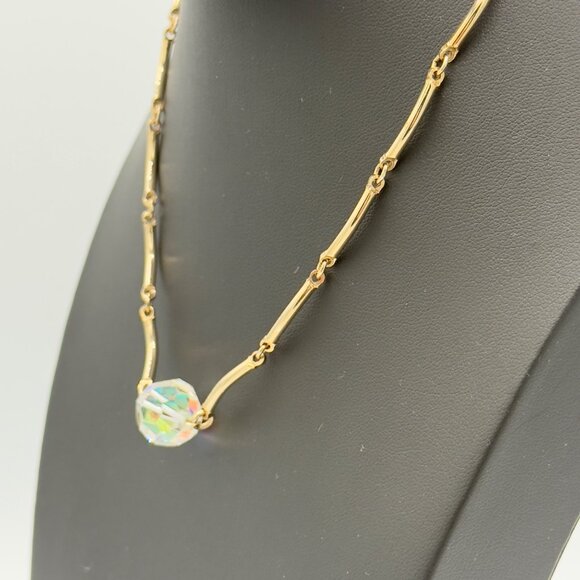 Vintage Sarah Coventry Gold-Tone Necklace Aurora Borealis Crystal Bead Accent - Picture 12 of 12